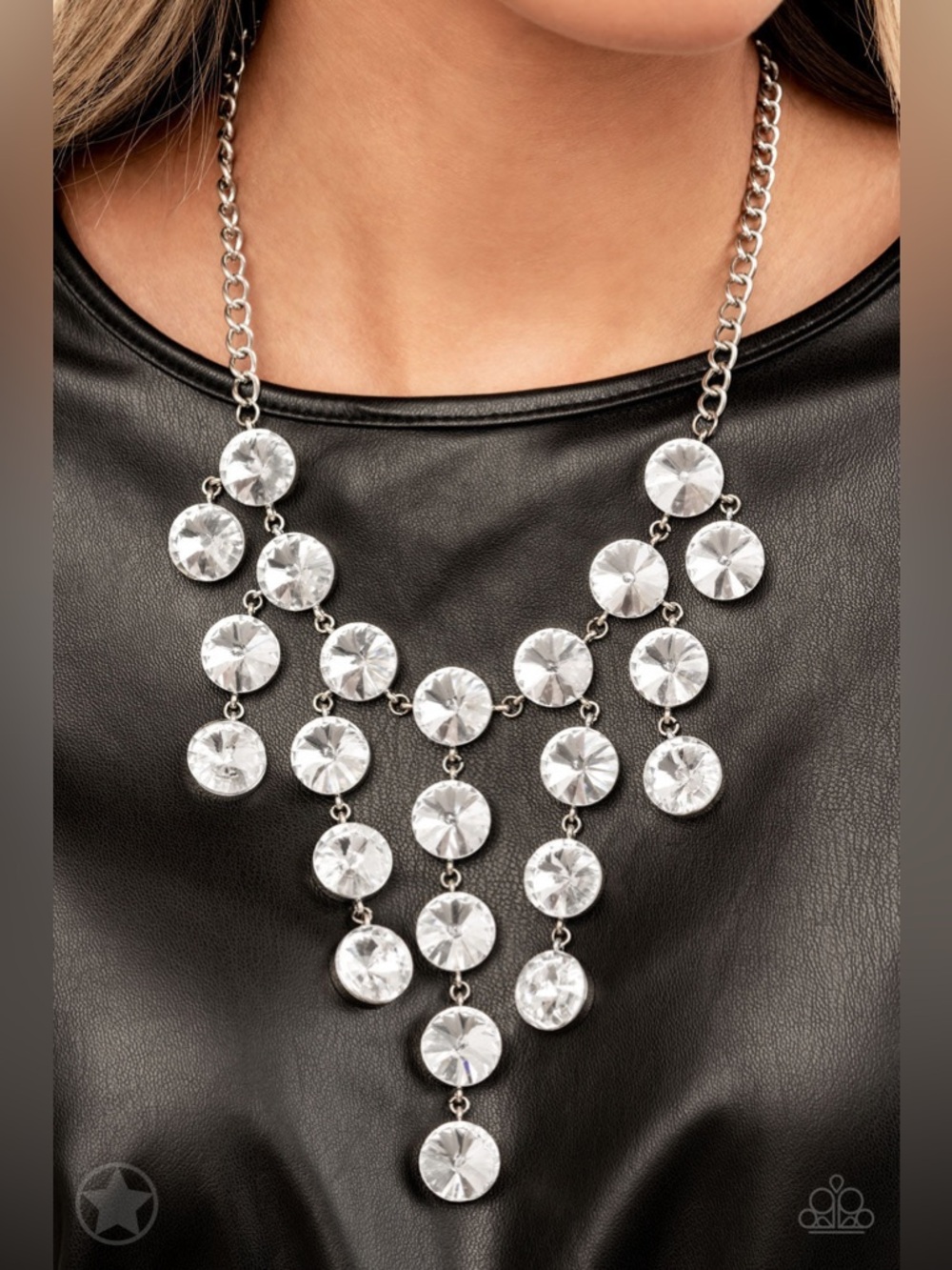 Spotlight Stunner - Elegant Silver Tone Drop Statement Necklace & Earrings Set